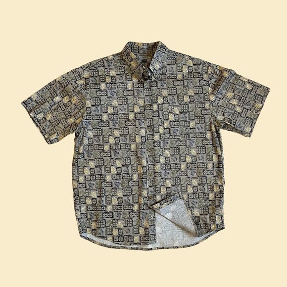 90s patterned mens shirt by Michael Austin, size L, mens tropical button down - Picture 1 of 10